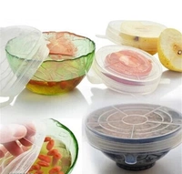 6Pcs Silicone Stretch Preserve Pot Bowl Fruit Lid for Fridge Microwave Food Container Cover  -  Green,  Multipack